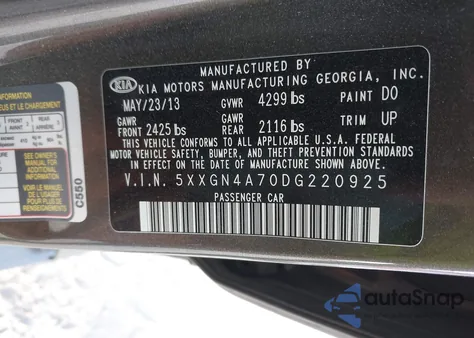 2013 Kia Optima Ex from USA, damaged, VIN 5XXGN4A70DG220925